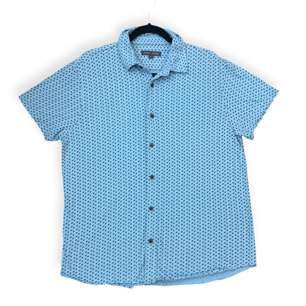 Slate & Stone Mens Button Down Shirt Blue Paisley Casual Short Sleeve Size L